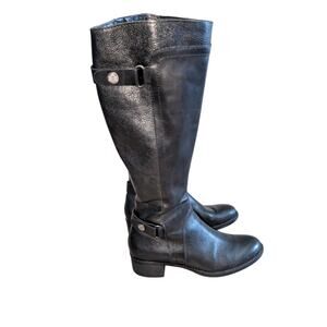 Franco Sarto L‑Crash Black Leather Knee High Riding Boots Women’s Size 6M